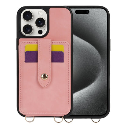 For iPhone 15 Pro Max Crossbody Skin Card Bag Lanyard Phone Case(Pink) - iPhone 15 Pro Max Cases by buy2fix | Online Shopping UK | buy2fix