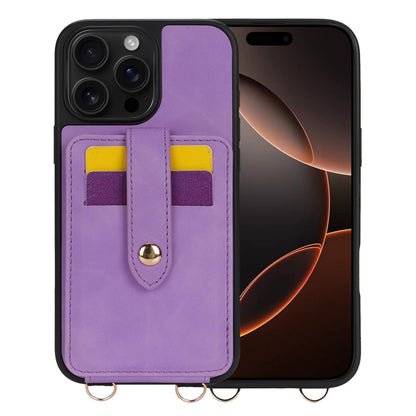 For iPhone 16 Pro Max Crossbody Skin Card Bag Lanyard Phone Case(Purple) - iPhone 16 Pro Max Cases by buy2fix | Online Shopping UK | buy2fix