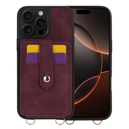 For iPhone 16 Pro Crossbody Skin Card Bag Lanyard Phone Case(Red) by buy2fix