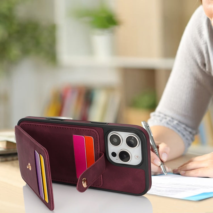 For iPhone 16 Pro Crossbody Skin Card Bag Lanyard Phone Case(Red) by buy2fix