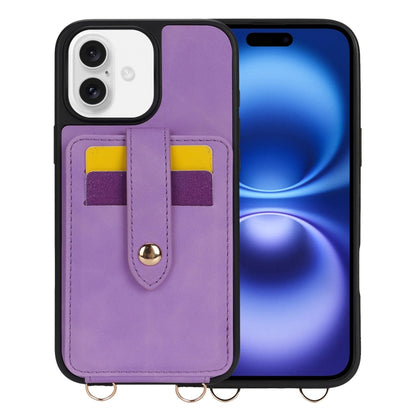 For iPhone 16 Plus Crossbody Skin Card Bag Lanyard Phone Case(Purple) by buy2fix