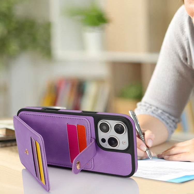 For iPhone 16 Plus Crossbody Skin Card Bag Lanyard Phone Case(Purple) by buy2fix