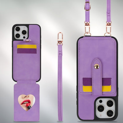 For iPhone 16 Crossbody Skin Card Bag Lanyard Phone Case(Purple) by buy2fix