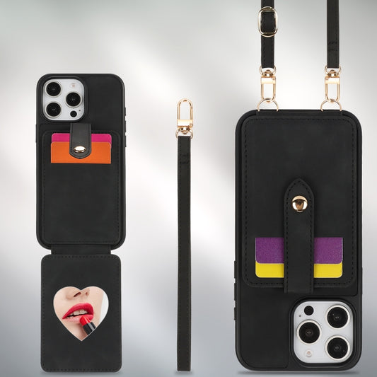 For iPhone 16 Crossbody Skin Card Bag Lanyard Phone Case(Black) by buy2fix