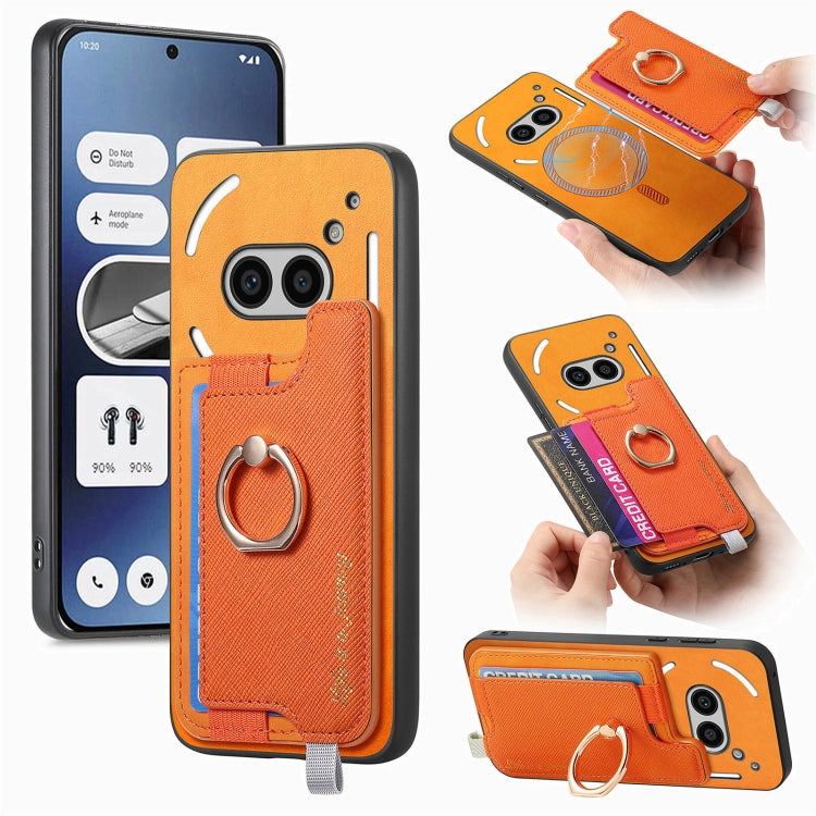 For Nothing CMF Phone 1 Retro Magsafe Cross Leather Ring Holder Card Bag Phone Case(Yellow) - Nothing Cases by buy2fix | Online Shopping UK | buy2fix