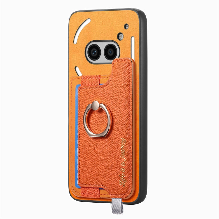 For Nothing CMF Phone 1 Retro Magsafe Cross Leather Ring Holder Card Bag Phone Case(Yellow) - Nothing Cases by buy2fix | Online Shopping UK | buy2fix