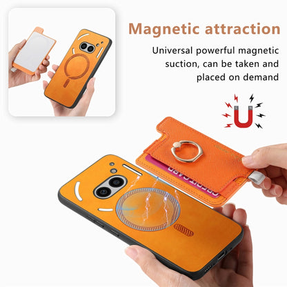 For Nothing CMF Phone 1 Retro Magsafe Cross Leather Ring Holder Card Bag Phone Case(Yellow) - Nothing Cases by buy2fix | Online Shopping UK | buy2fix