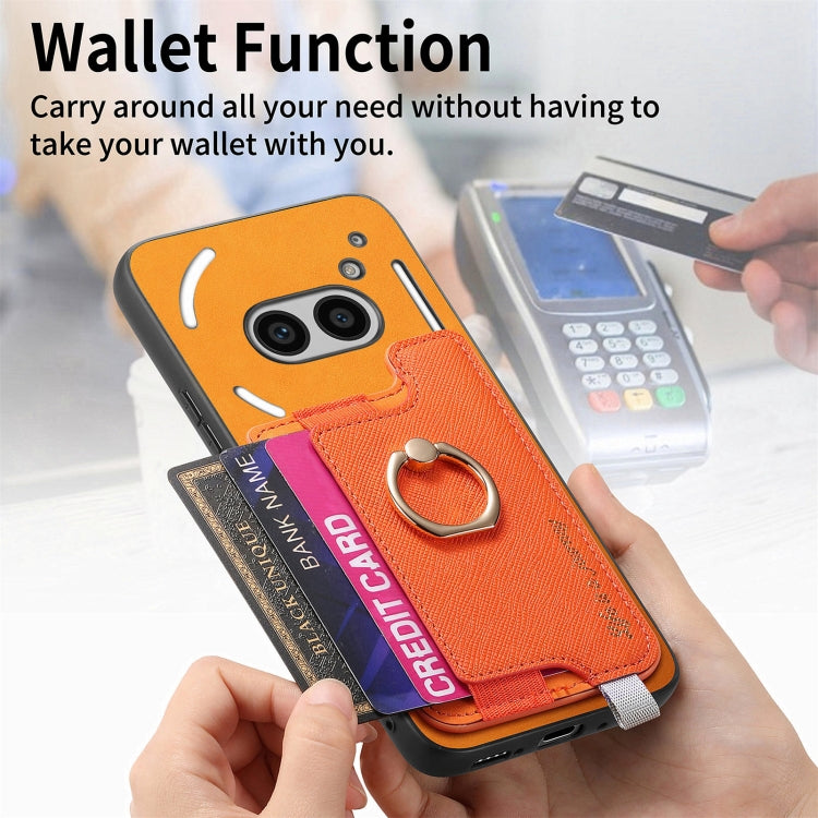 For Nothing CMF Phone 1 Retro Magsafe Cross Leather Ring Holder Card Bag Phone Case(Yellow) - Nothing Cases by buy2fix | Online Shopping UK | buy2fix