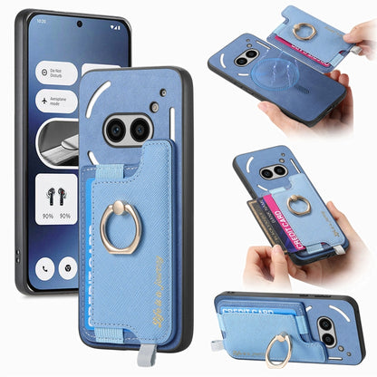 For Nothing CMF Phone 1 Retro Magsafe Cross Leather Ring Holder Card Bag Phone Case(Blue) - Nothing Cases by buy2fix | Online Shopping UK | buy2fix