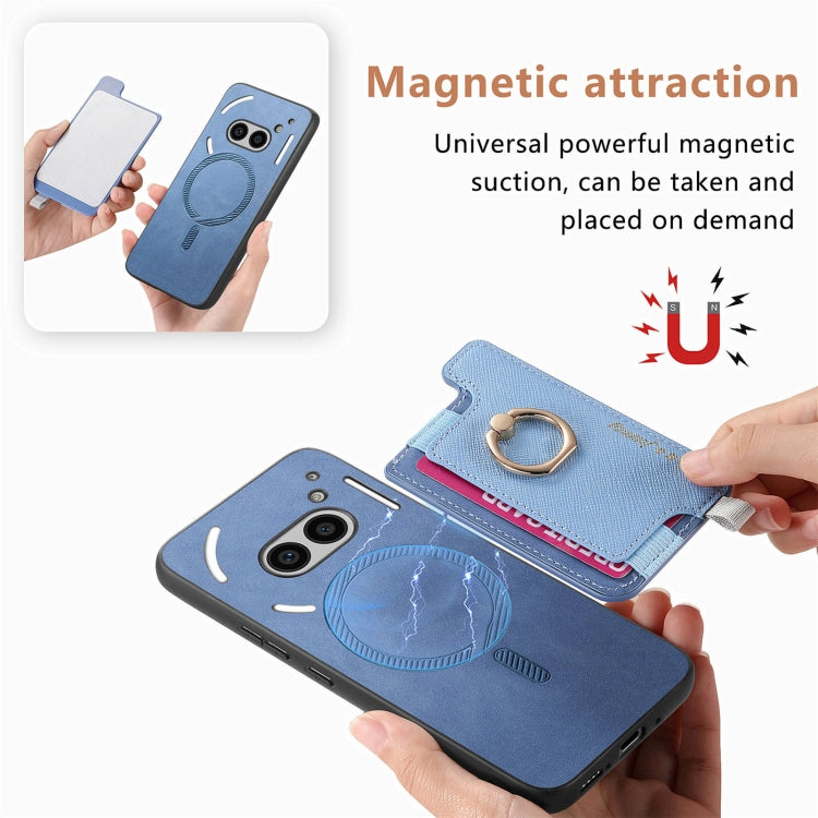 For Nothing CMF Phone 1 Retro Magsafe Cross Leather Ring Holder Card Bag Phone Case(Blue) - Nothing Cases by buy2fix | Online Shopping UK | buy2fix