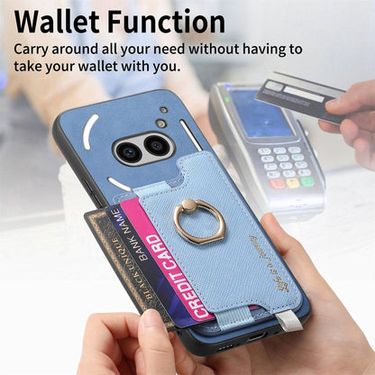 For Nothing CMF Phone 1 Retro Magsafe Cross Leather Ring Holder Card Bag Phone Case(Blue) - Nothing Cases by buy2fix | Online Shopping UK | buy2fix