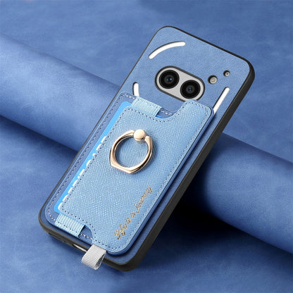 For Nothing CMF Phone 1 Retro Magsafe Cross Leather Ring Holder Card Bag Phone Case(Blue) - Nothing Cases by buy2fix | Online Shopping UK | buy2fix