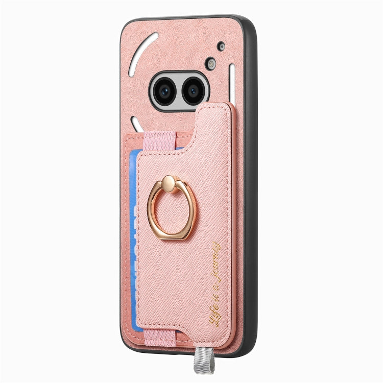 For Nothing CMF Phone 1 Retro Magsafe Cross Leather Ring Holder Card Bag Phone Case(Pink) - Nothing Cases by buy2fix | Online Shopping UK | buy2fix