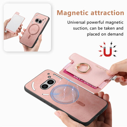 For Nothing CMF Phone 1 Retro Magsafe Cross Leather Ring Holder Card Bag Phone Case(Pink) - Nothing Cases by buy2fix | Online Shopping UK | buy2fix