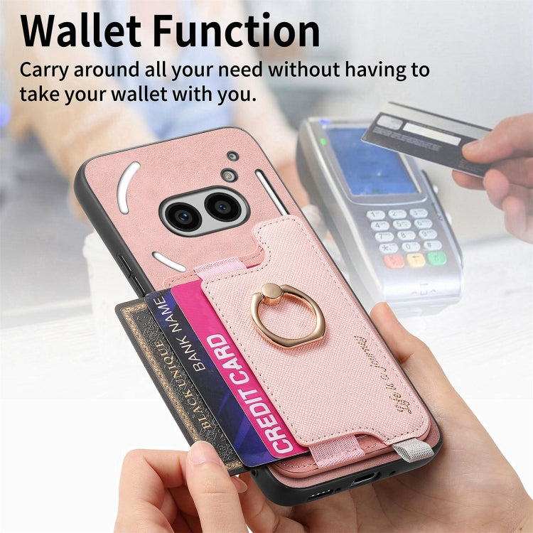 For Nothing CMF Phone 1 Retro Magsafe Cross Leather Ring Holder Card Bag Phone Case(Pink) - Nothing Cases by buy2fix | Online Shopping UK | buy2fix
