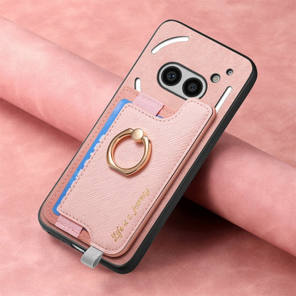 For Nothing CMF Phone 1 Retro Magsafe Cross Leather Ring Holder Card Bag Phone Case(Pink) - Nothing Cases by buy2fix | Online Shopping UK | buy2fix