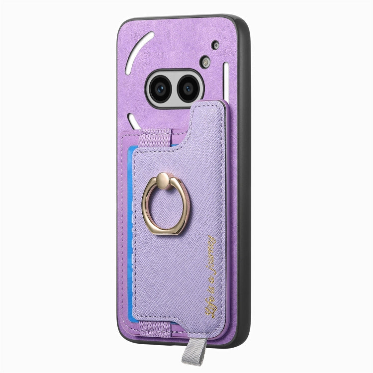 For Nothing CMF Phone 1 Retro Magsafe Cross Leather Ring Holder Card Bag Phone Case(Purple) - Nothing Cases by buy2fix | Online Shopping UK | buy2fix