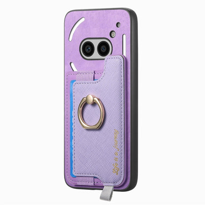 For Nothing CMF Phone 1 Retro Magsafe Cross Leather Ring Holder Card Bag Phone Case(Purple) - Nothing Cases by buy2fix | Online Shopping UK | buy2fix