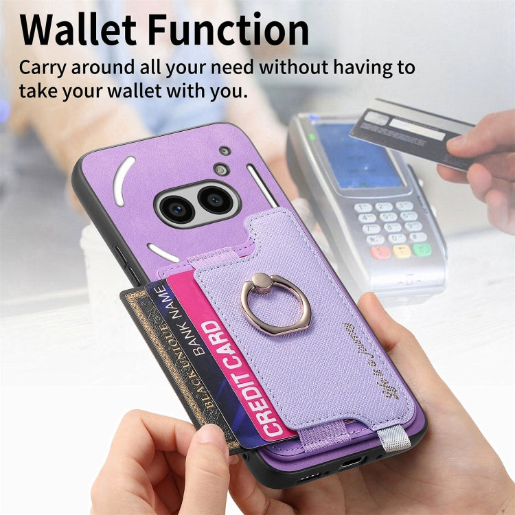 For Nothing CMF Phone 1 Retro Magsafe Cross Leather Ring Holder Card Bag Phone Case(Purple) - Nothing Cases by buy2fix | Online Shopping UK | buy2fix