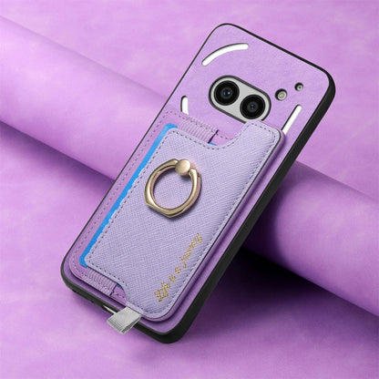 For Nothing CMF Phone 1 Retro Magsafe Cross Leather Ring Holder Card Bag Phone Case(Purple) - Nothing Cases by buy2fix | Online Shopping UK | buy2fix