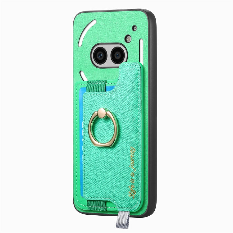 For Nothing CMF Phone 1 Retro Magsafe Cross Leather Ring Holder Card Bag Phone Case(Green) - Nothing Cases by buy2fix | Online Shopping UK | buy2fix