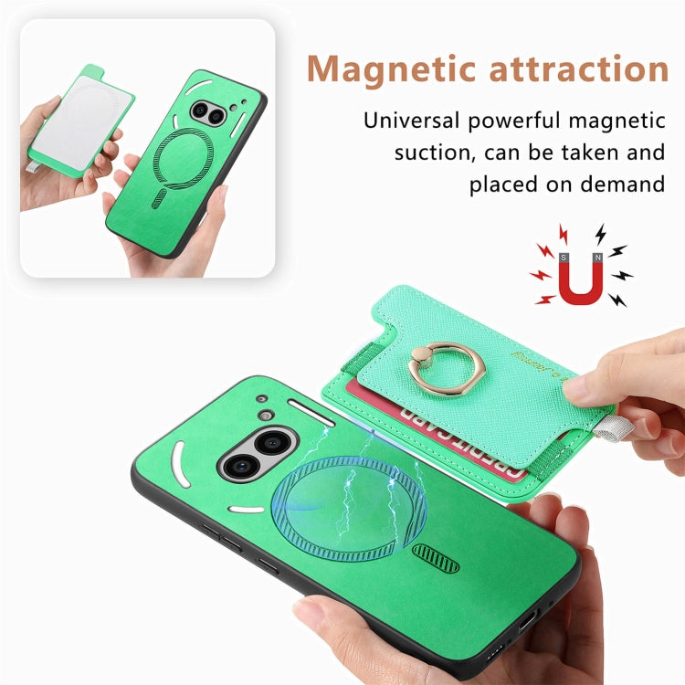 For Nothing CMF Phone 1 Retro Magsafe Cross Leather Ring Holder Card Bag Phone Case(Green) - Nothing Cases by buy2fix | Online Shopping UK | buy2fix