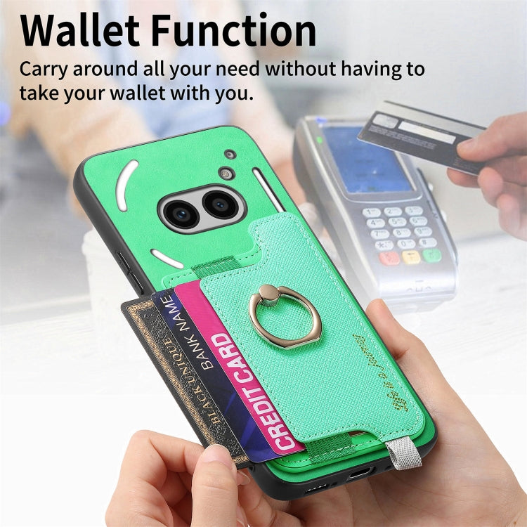 For Nothing CMF Phone 1 Retro Magsafe Cross Leather Ring Holder Card Bag Phone Case(Green) - Nothing Cases by buy2fix | Online Shopping UK | buy2fix