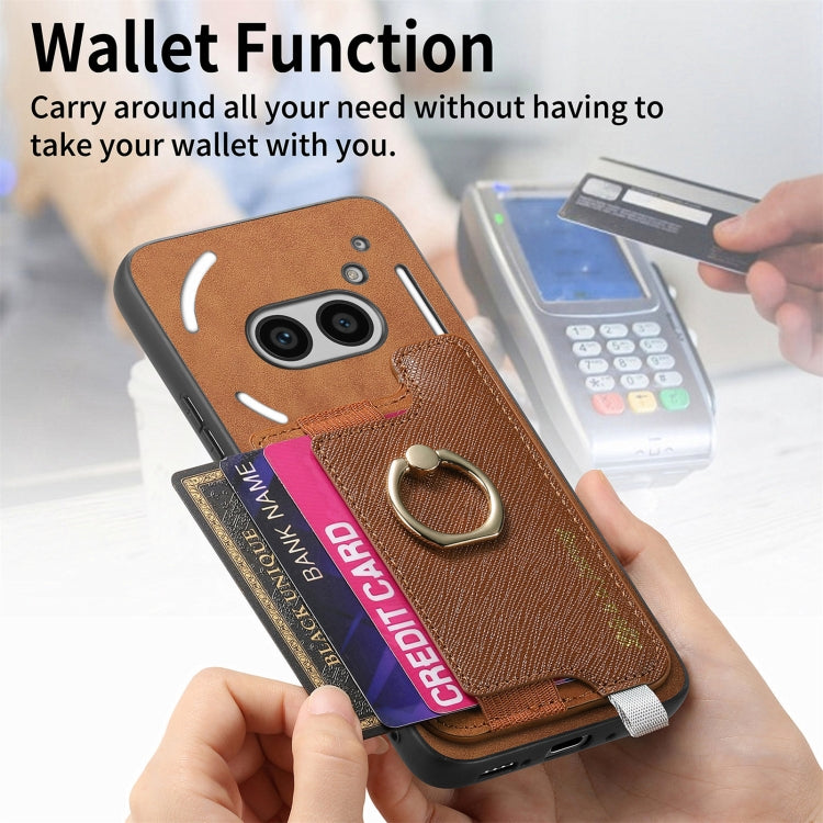 For Nothing CMF Phone 1 Retro Magsafe Cross Leather Ring Holder Card Bag Phone Case(Brown) - Nothing Cases by buy2fix | Online Shopping UK | buy2fix
