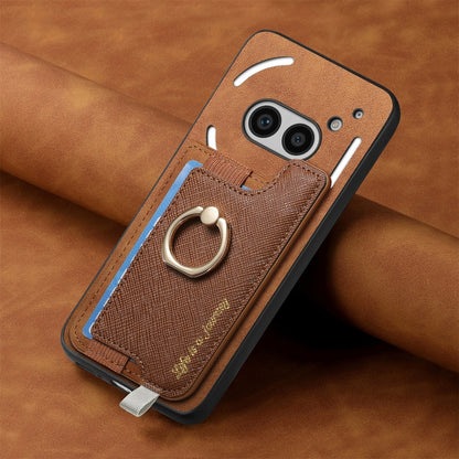 For Nothing CMF Phone 1 Retro Magsafe Cross Leather Ring Holder Card Bag Phone Case(Brown) - Nothing Cases by buy2fix | Online Shopping UK | buy2fix