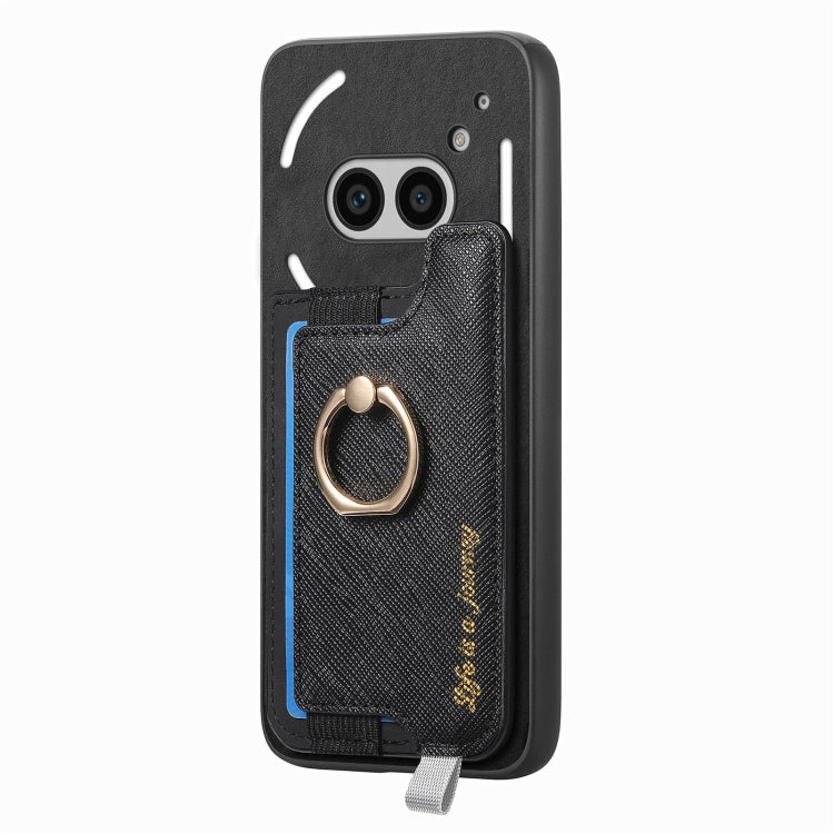 For Nothing CMF Phone 1 Retro Magsafe Cross Leather Ring Holder Card Bag Phone Case(Black) - Nothing Cases by buy2fix | Online Shopping UK | buy2fix