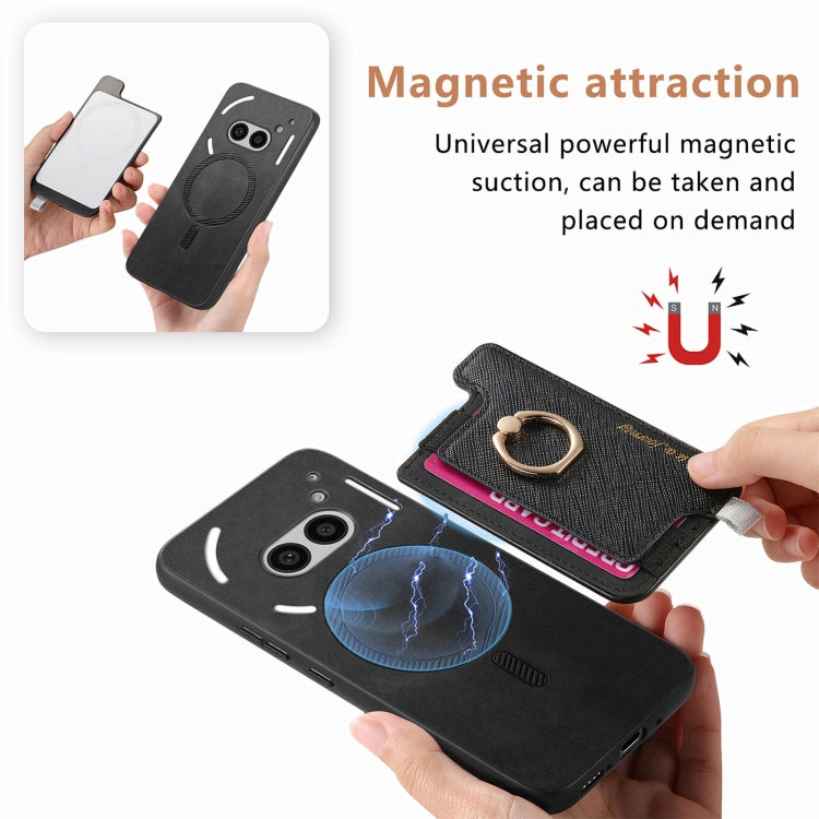 For Nothing CMF Phone 1 Retro Magsafe Cross Leather Ring Holder Card Bag Phone Case(Black) - Nothing Cases by buy2fix | Online Shopping UK | buy2fix