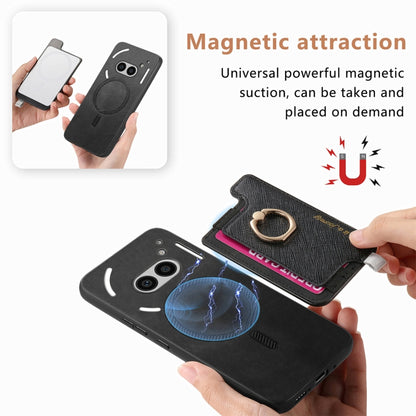 For Nothing CMF Phone 1 Retro Magsafe Cross Leather Ring Holder Card Bag Phone Case(Black) - Nothing Cases by buy2fix | Online Shopping UK | buy2fix