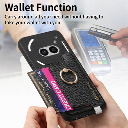 For Nothing CMF Phone 1 Retro Magsafe Cross Leather Ring Holder Card Bag Phone Case(Black) - Nothing Cases by buy2fix | Online Shopping UK | buy2fix