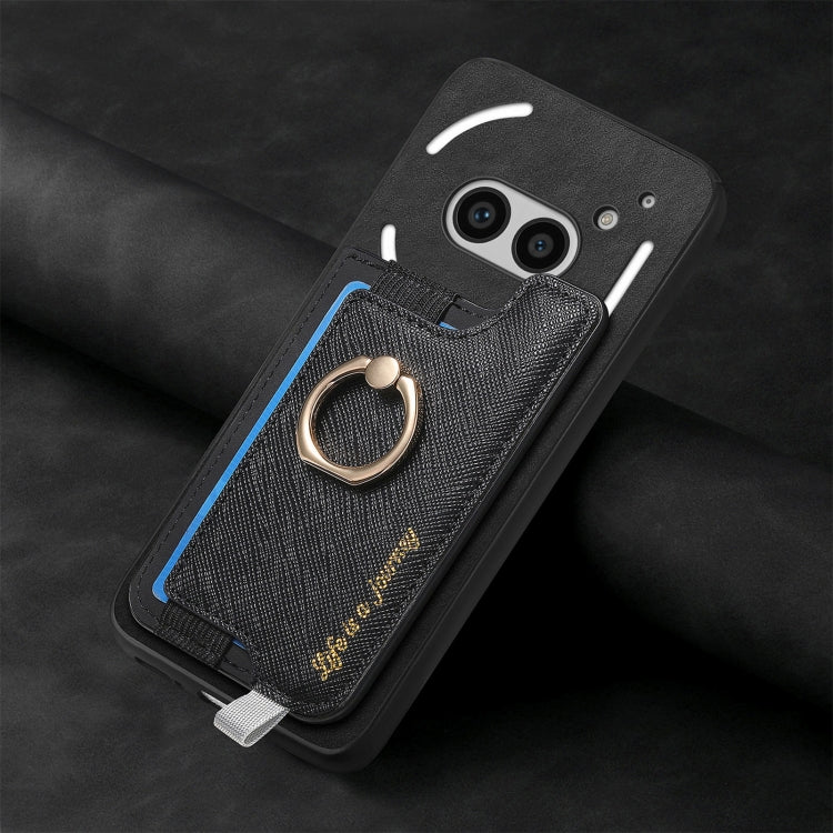 For Nothing CMF Phone 1 Retro Magsafe Cross Leather Ring Holder Card Bag Phone Case(Black) - Nothing Cases by buy2fix | Online Shopping UK | buy2fix