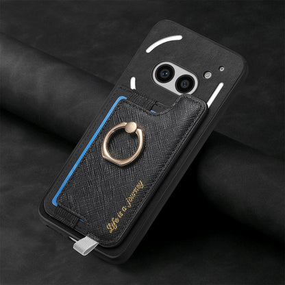 For Nothing CMF Phone 1 Retro Magsafe Cross Leather Ring Holder Card Bag Phone Case(Black) - Nothing Cases by buy2fix | Online Shopping UK | buy2fix