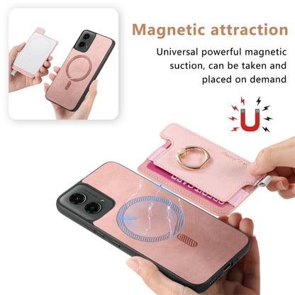 For Motorola Moto G 5G 2024 Retro Magsafe Cross Leather Ring Holder Card Bag Phone Case(Pink) by buy2fix
