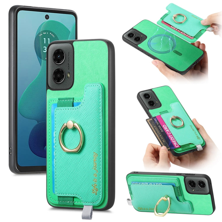 For Motorola Moto G 5G 2024 Retro Magsafe Cross Leather Ring Holder Card Bag Phone Case(Green) by buy2fix