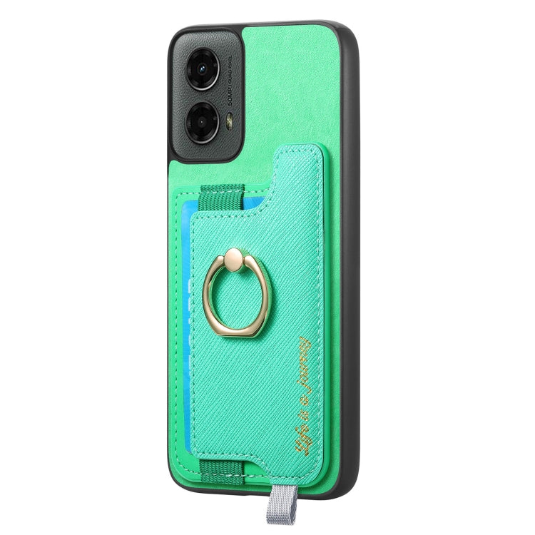 For Motorola Moto G 5G 2024 Retro Magsafe Cross Leather Ring Holder Card Bag Phone Case(Green) by buy2fix
