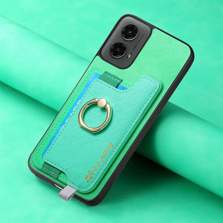 For Motorola Moto G 5G 2024 Retro Magsafe Cross Leather Ring Holder Card Bag Phone Case(Green) by buy2fix