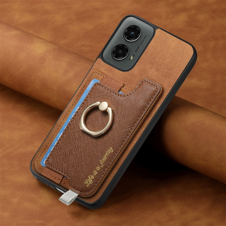 For Motorola Moto G 5G 2024 Retro Magsafe Cross Leather Ring Holder Card Bag Phone Case(Brown) by buy2fix