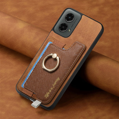 For Motorola Moto G 5G 2024 Retro Magsafe Cross Leather Ring Holder Card Bag Phone Case(Brown) by buy2fix