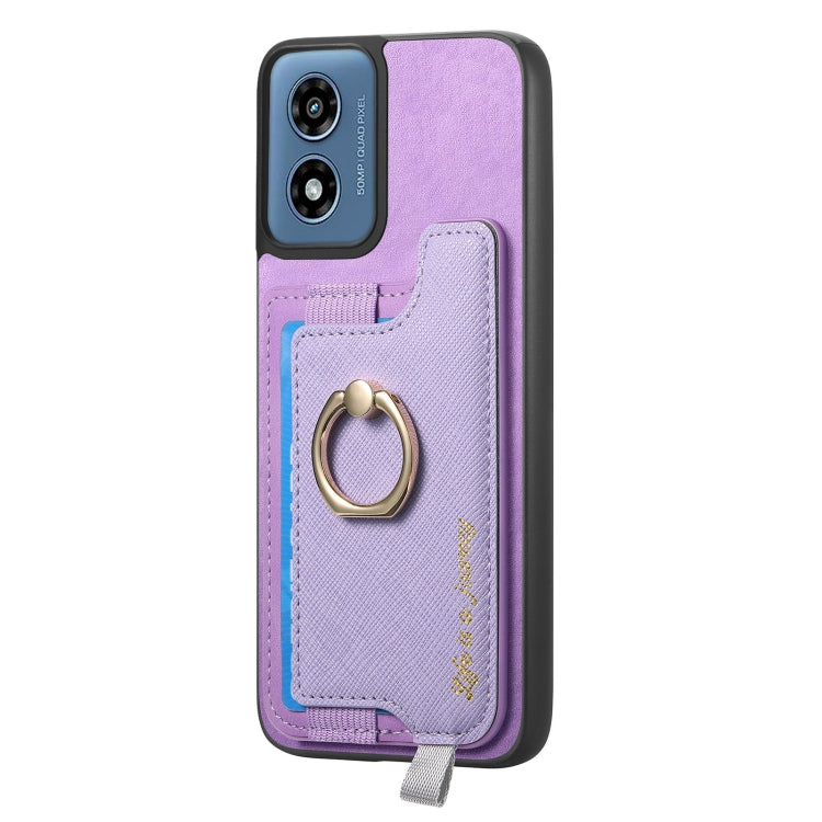 For Motorola Moto G Play 2024 4G Retro Magsafe Cross Leather Ring Holder Card Bag Phone Case(Purple) - Motorola Cases by buy2fix | Online Shopping UK | buy2fix