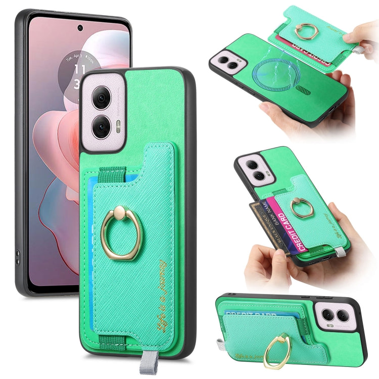 For Motorola Moto G Power 2024 5G Retro Magsafe Cross Leather Ring Holder Card Bag Phone Case(Green) by buy2fix