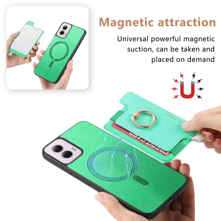 For Motorola Moto G Power 2024 5G Retro Magsafe Cross Leather Ring Holder Card Bag Phone Case(Green) by buy2fix