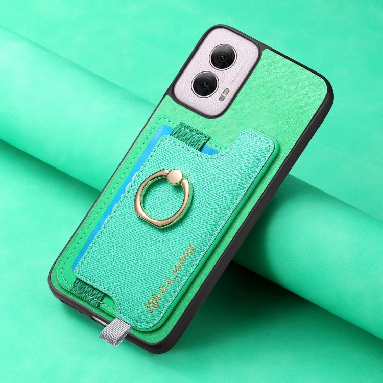 For Motorola Moto G Power 2024 5G Retro Magsafe Cross Leather Ring Holder Card Bag Phone Case(Green) by buy2fix