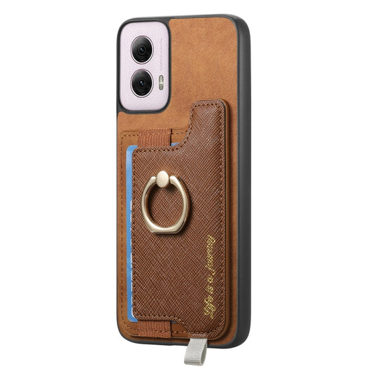 For Motorola Moto G Power 2024 5G Retro Magsafe Cross Leather Ring Holder Card Bag Phone Case(Brown) by buy2fix