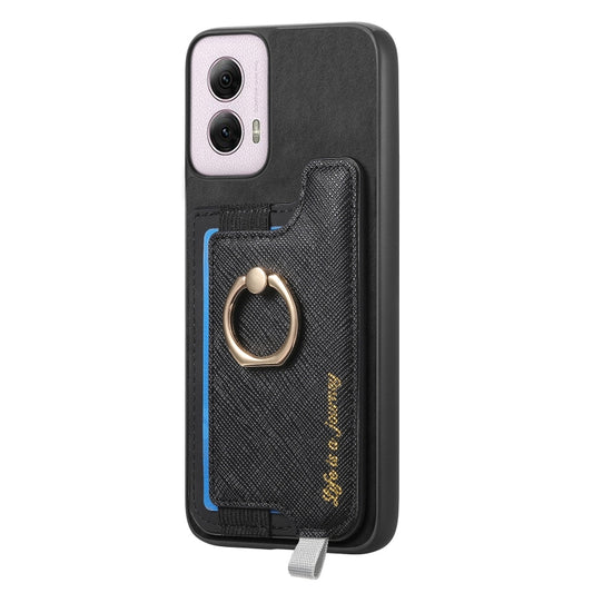 For Motorola Moto G Power 2024 5G Retro Magsafe Cross Leather Ring Holder Card Bag Phone Case(Black) by buy2fix