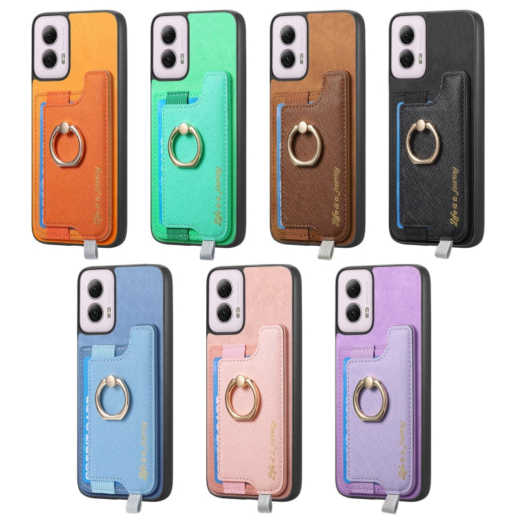 For Motorola Moto G 5G 2024 Retro Magsafe Cross Leather Ring Holder Card Bag Phone Case(Green) by buy2fix