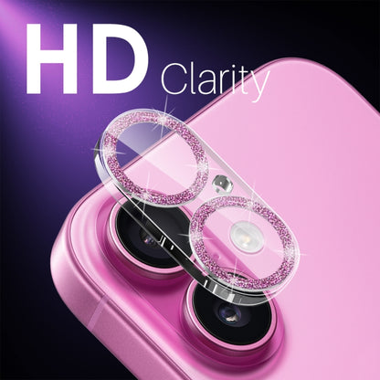 For iPhone 16 / 16 Plus NORTHJO Camera Lens Protector Glitter Ring 3D Tempered Glass Film(Pink) - iPhone 16 Plus Tempered Glass by NORTHJO | Online Shopping UK | buy2fix