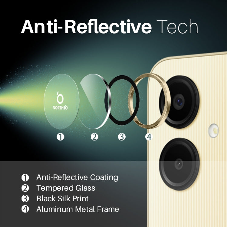 For Samsung Galaxy A06 4G NORTHJO Camera Lens Protector CD Metal Ring Tempered Glass Film(Gold) - Galaxy Tempered Glass by NORTHJO | Online Shopping UK | buy2fix